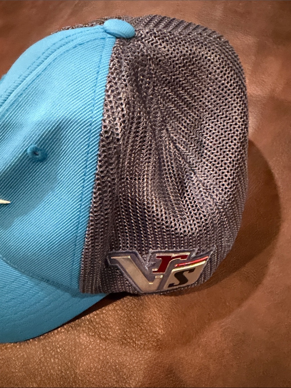 Nike Youth Bright Blue and Gray Mesh Baseball Cap with White Swoosh - Picture 3 of 4